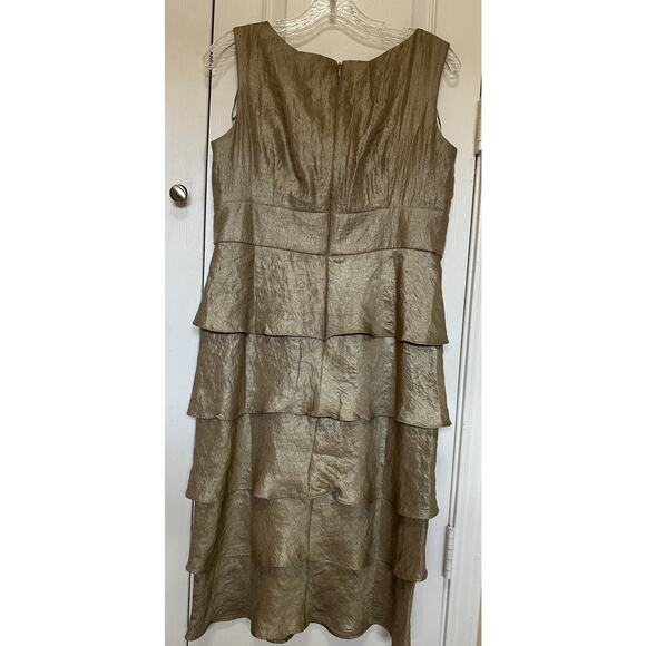 R&M Richards Womens Sleeveless Long Cascade Evening Dress Gold Sz 8 - Picture 2 of 9